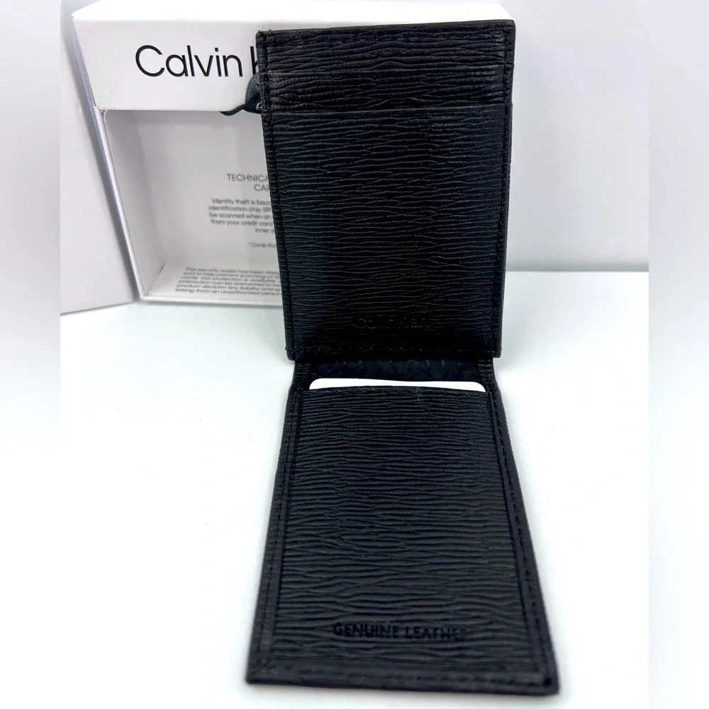 CALVIN KLEIN,MEN’S WALLET,SINGLE FOLD WORK MAGNET,BLACK LEATHER,RIFD PROTECTION